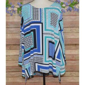 JM Collection Blue Color Block Studded Blouse Top Plus Size 3X Long Bell Sleeves